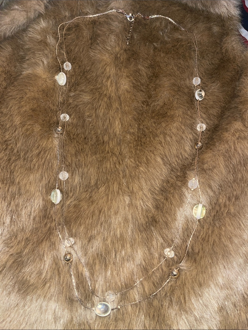 New York & Company Silver Layered Necklace with Opalescent Beads